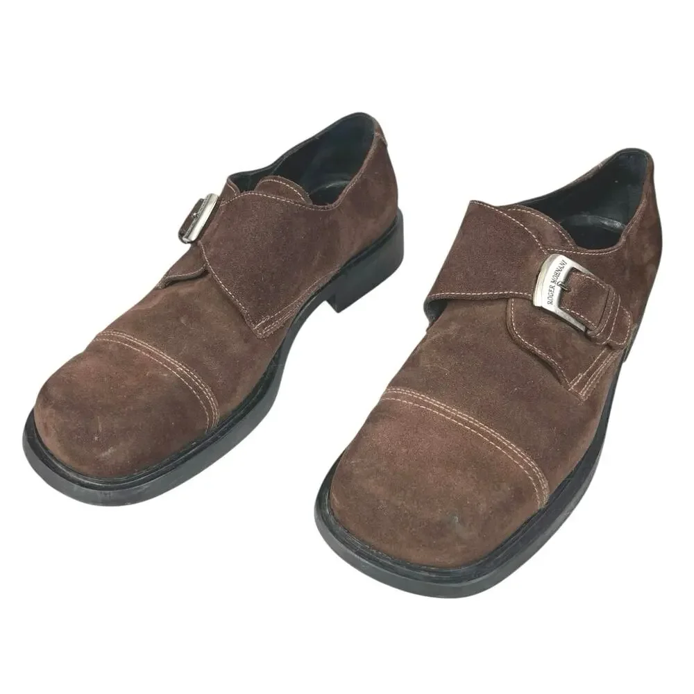 Vintage 90’s Roger Mohnani Brown Suede Monk Strap Oxfords Size 44 US 11